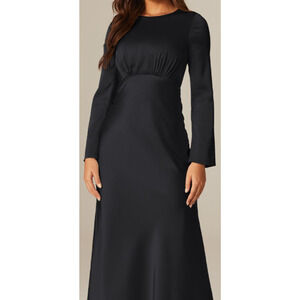 AW BRIDAL SZ 4 S black satin Ginevra bridesmaid formal party maxi dress NEW B53